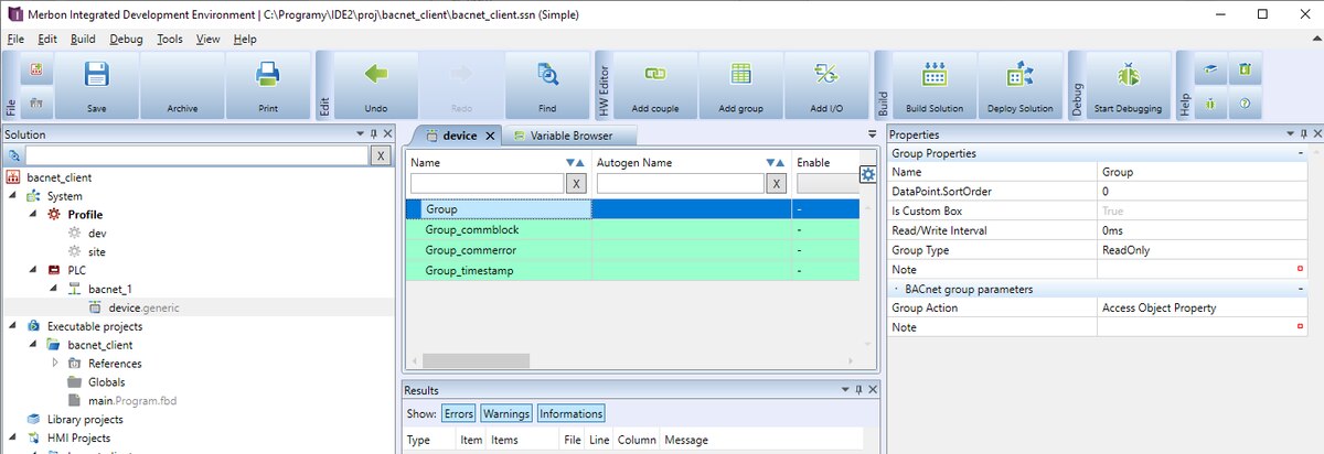 Fig. Establishment of the BACnet Group in the Merbon IDE
