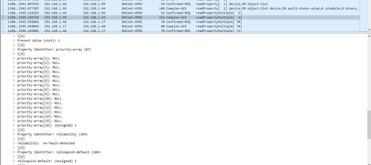 Fig. Priorities in the Wireshark listing