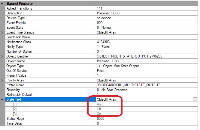 Obr. Stavové texty u objektu Multistate Output.